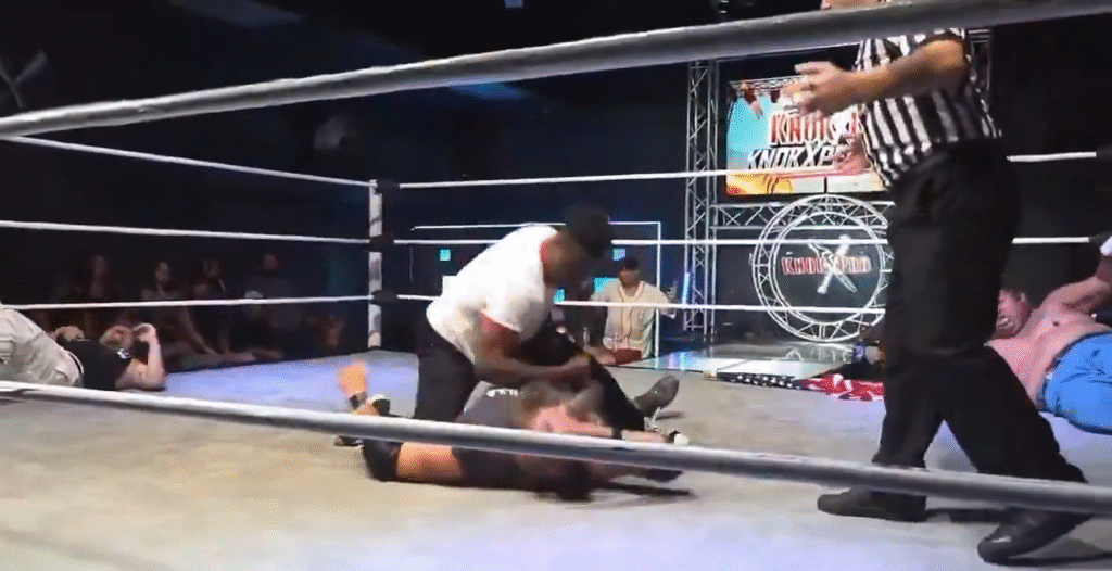 Rampage Jackson apologised after his son Raja knocked out wrestler Stewart “Syko Stu” Smith before a match, leaving him unconscious.